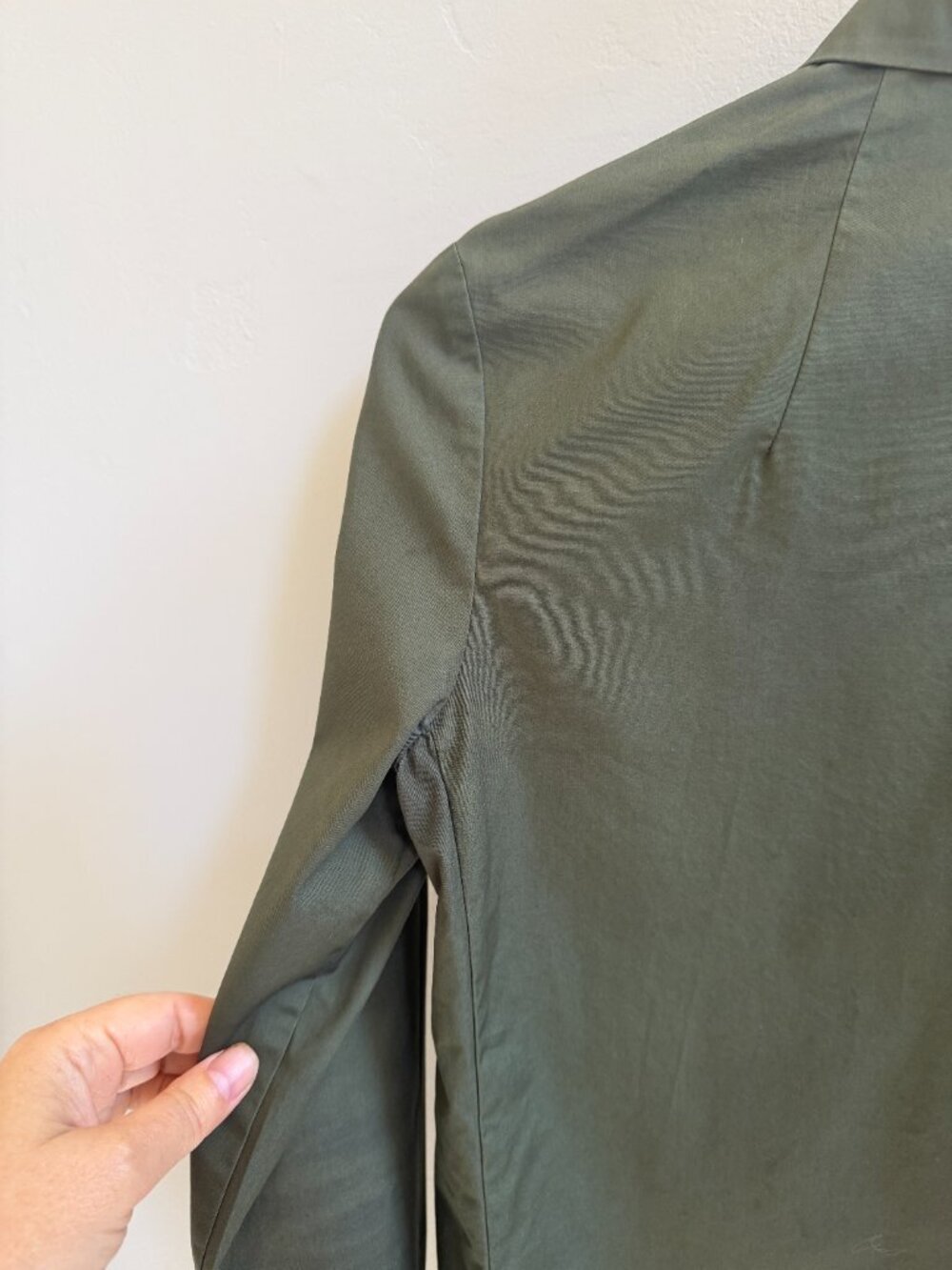 Kenzo Paris Olive Green Asymmetric Cotton Poplin Blouse Tiger Buttons - Picture 9 of 10